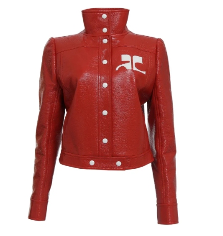 Jaqueta vermelha de couro feminina com design moderno e inspiração fashion para looks de inverno elegantes.